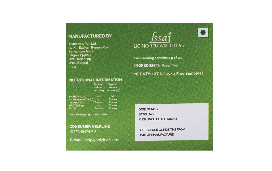 Only Leaf Tulsi Green Tea    Pack  27 pcs